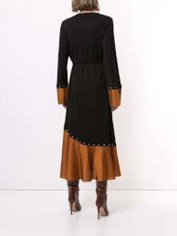 画像2: ドラマ【愛の不時着】使用！Tory Burch トリーバーチ　MIXED-MATERIAL WRAP DRESS ブラック、ブラウン系  01201 (2)