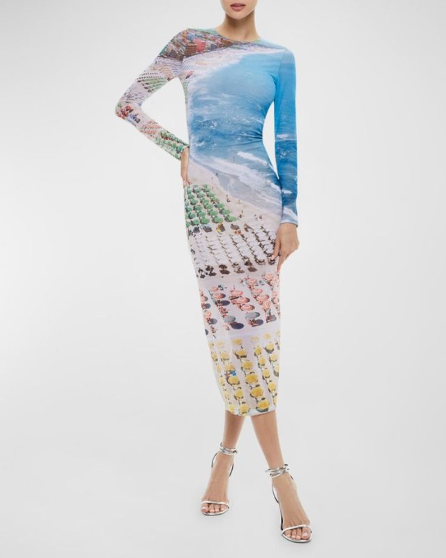 画像1: セール！Alice + Olivia アリスアンドオリビア Delora Fitted dress   whispering waves  02141 (1)