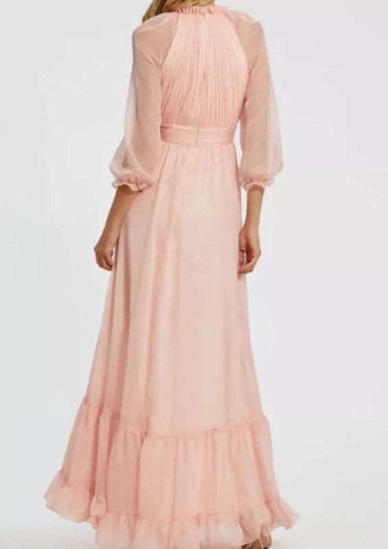 画像2: セール！Mac Duggal マックドゥガル　Chiffon Ruched Illusion Raglan Sleeve Ruffled Gown ピンク  01282 (2)