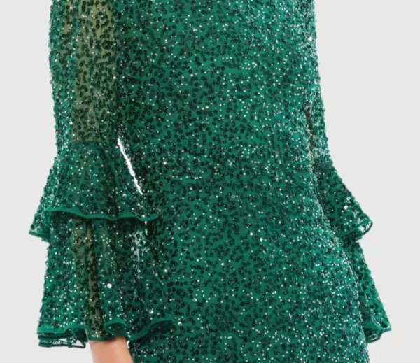 画像3: セール!Mac Duggal マックドゥガル Sequined Ruffle Tiered 3/4 Sleeve Midi Dress グリーン  01171 (3)
