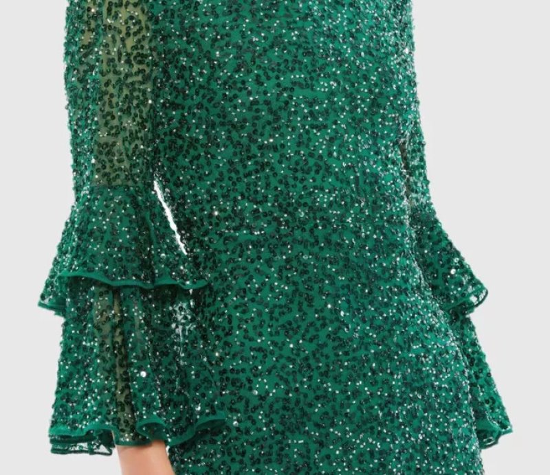 画像3: セール！Mac Duggal マックドゥガル　Sequined Ruffle Tiered 3/4 Sleeve Midi Dress グリーン  01171 (3)