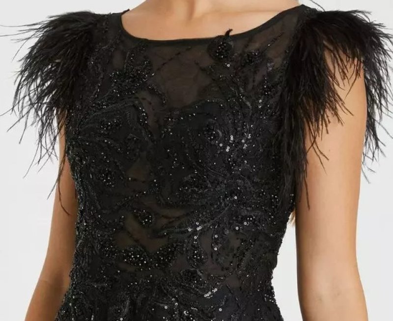 画像2: セール！Mac Duggal マックドゥガル　Feather Cap Sleeve Embroidered Beaded A-Line Gown (2)