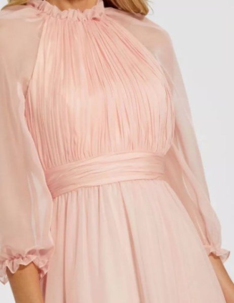 画像3: セール!Mac Duggal マックドゥガル Chiffon Ruched Illusion Raglan Sleeve Ruffled Gown ピンク  01282 (3)
