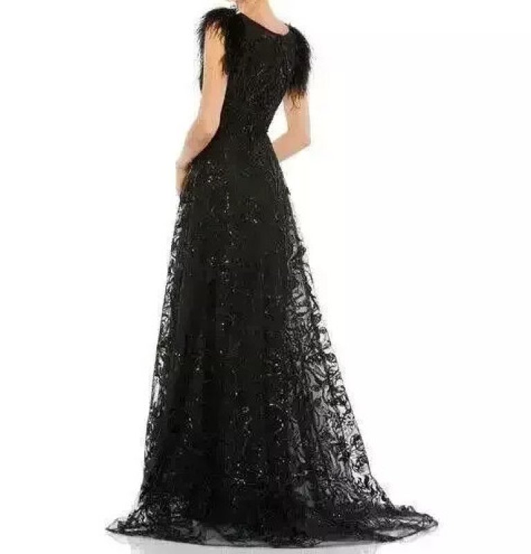画像3: セール！Mac Duggal マックドゥガル　Feather Cap Sleeve Embroidered Beaded A-Line Gown (3)