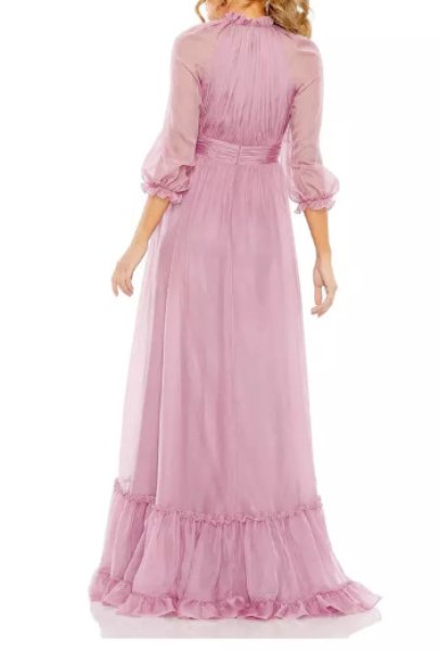 画像2: セール!Mac Duggal マックドゥガル Chiffon Ruched Illusion Raglan Sleeve Ruffled Gown ライラック  01282 (2)