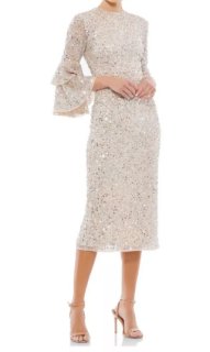【Mac Duggal】フリル ティアード 3/4 スリーブ ミディ ドレス Mac Duggal マックドゥガルならインポートドレスbabyface