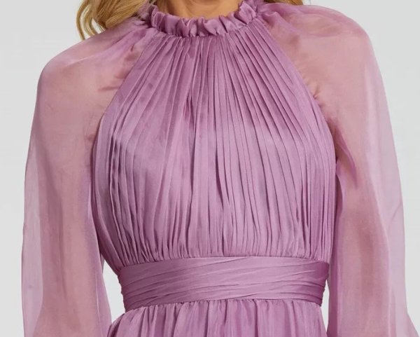 画像4: セール!Mac Duggal マックドゥガル Chiffon Ruched Illusion Raglan Sleeve Ruffled Gown ライラック  01282 (4)