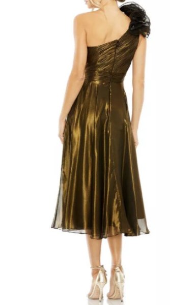 画像3: Mac Duggal マックドゥガル Rosette One Shoulder Tea Length Midi Dress アンティークゴールド (3)