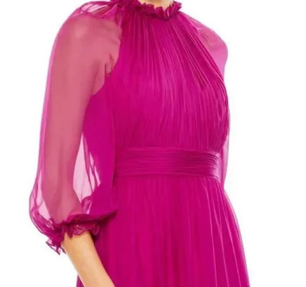画像3: セール!Mac Duggal マックドゥガル Chiffon Ruched Illusion Raglan Sleeve Ruffled Gown マジェンタ (3)
