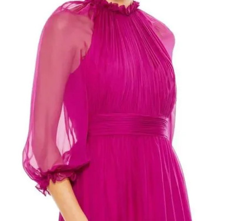 画像3: セール！Mac Duggal マックドゥガル　Chiffon Ruched Illusion Raglan Sleeve Ruffled Gown マジェンタ (3)