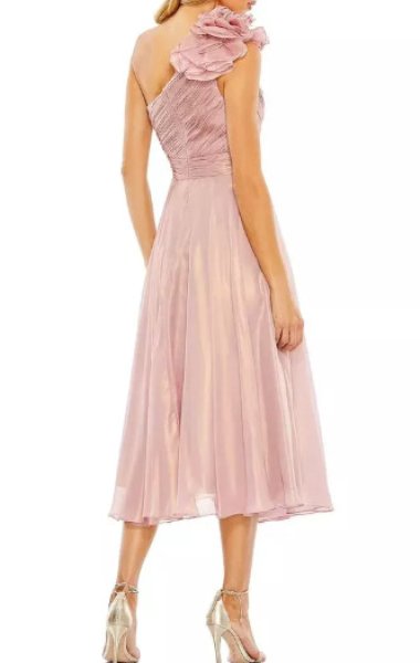 画像3: Mac Duggal マックドゥガル Rosette One Shoulder Tea Length Midi Dress ローズ  13459 (3)