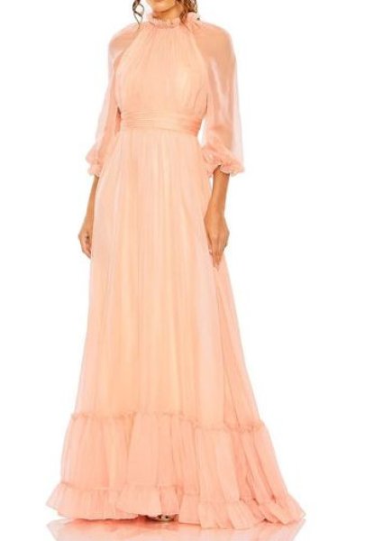 画像4: セール!Mac Duggal マックドゥガル Chiffon Ruched Illusion Raglan Sleeve Ruffled Gown ピンク  01282 (4)