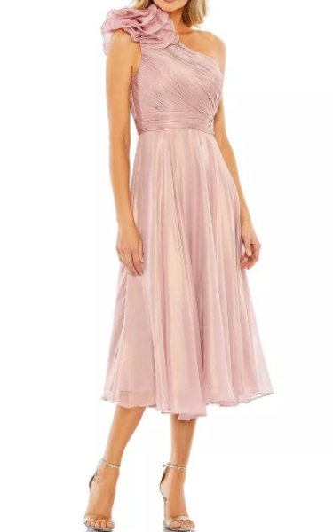 画像1: Mac Duggal マックドゥガル　Rosette One Shoulder Tea Length Midi Dress　ローズ (1)