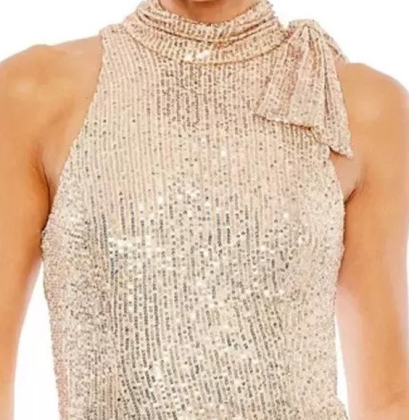 画像2: セール!Mac Duggal マックドゥガル Sequined Halter Shoulder Bow Gown ローズゴールド (2)