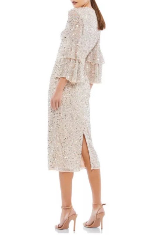 画像3: セール！Mac Duggal マックドゥガル　Sequined Ruffle Tiered 3/4 Sleeve Midi Dress ヌード  01171 (3)