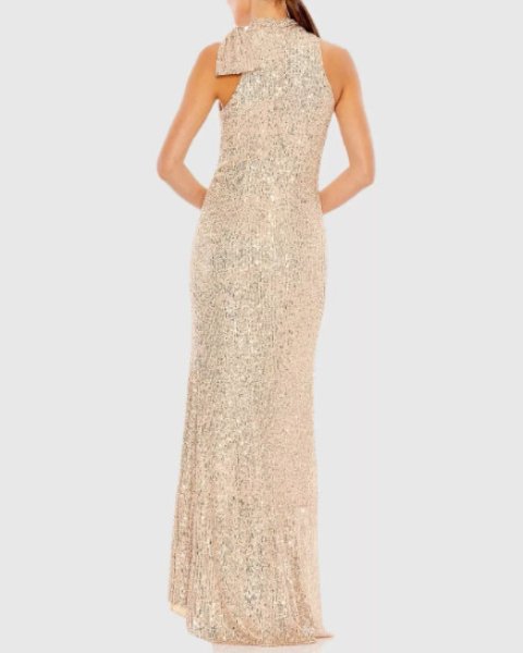 画像3: セール!Mac Duggal マックドゥガル Sequined Halter Shoulder Bow Gown ローズゴールド (3)