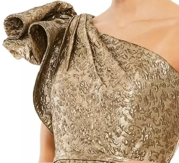 画像3: セール!Mac Duggal マックドゥガル Gold Metallic One SHOULDER MIDI BROCADE DRESS  08103 (3)