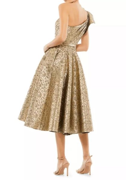 画像2: セール!Mac Duggal マックドゥガル Gold Metallic One SHOULDER MIDI BROCADE DRESS  08103 (2)