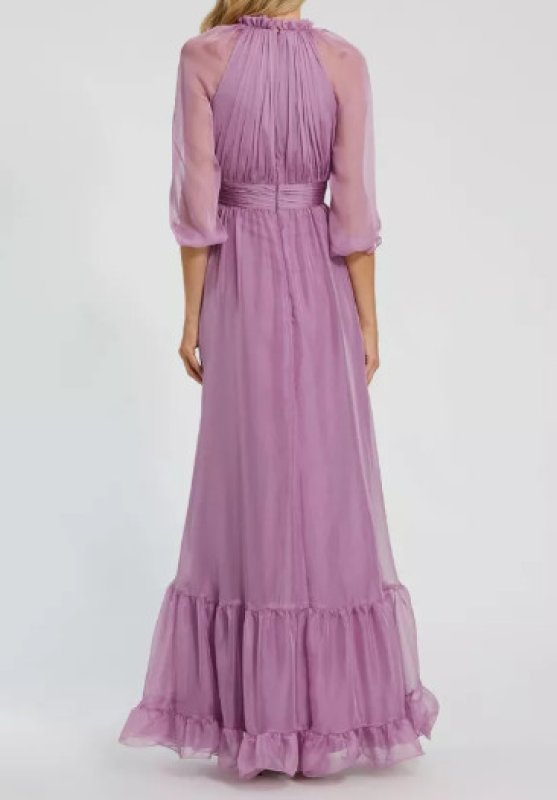 画像3: セール！Mac Duggal マックドゥガル　Chiffon Ruched Illusion Raglan Sleeve Ruffled Gown ライラック  01282 (3)