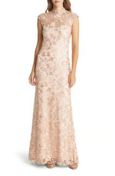 画像2: Tadashi Shoji タダシショージ  QARA EMBROIDERED GOWN ピンク系 (2)