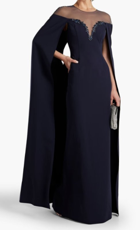 画像1: セール！ Marchesa Notte マルケッサノッテ　ケープ風クレープ ロングドレス (1)