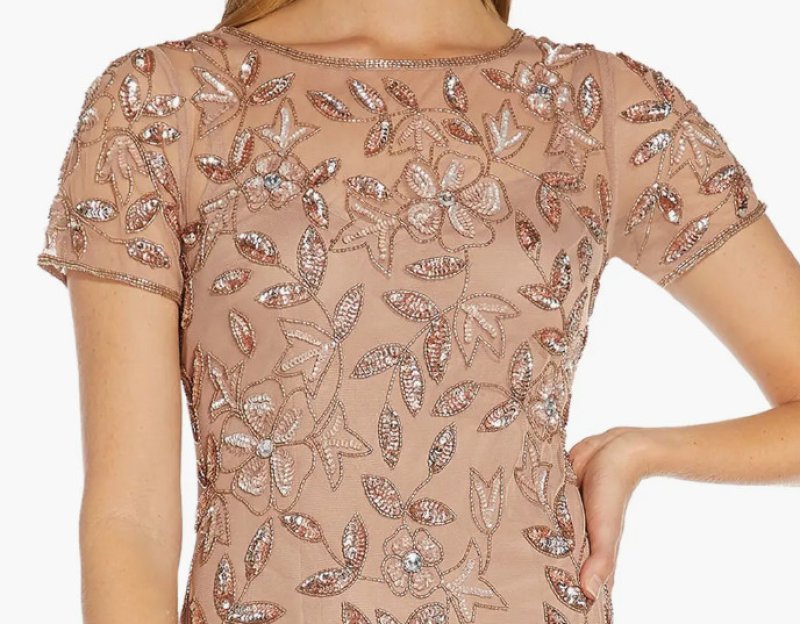 画像3: Adrianna Papell アドリアナパペル　Hand Beaded Short Sleeve Floral Godet Gown　Rose Gold (3)