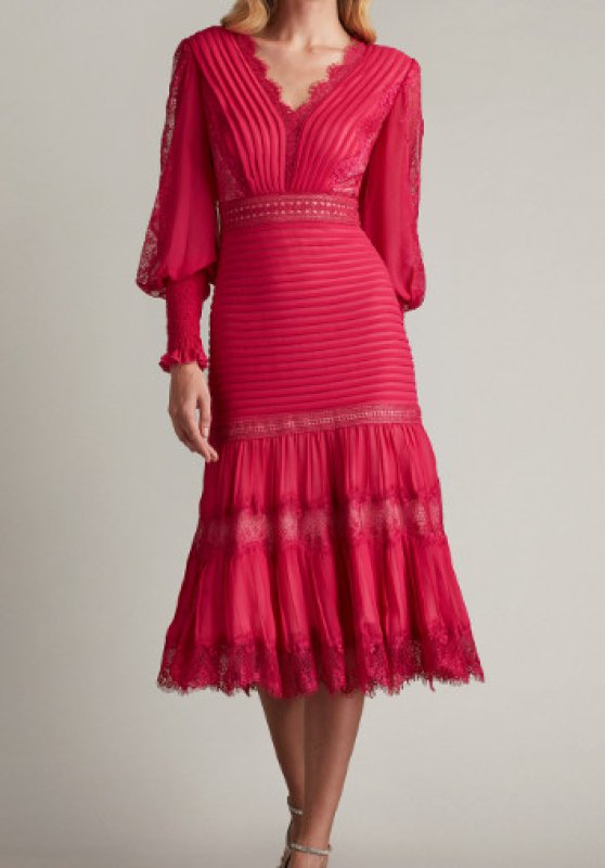 画像1: Tadashi Shoji タダシショージ  NYSSA  Pin-Tuck Long Sleeve Midi Dress　ピンク系 (1)