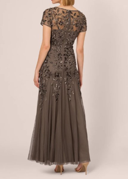 画像2: Adrianna Papell アドリアナパペル　Hand Beaded Short Sleeve Floral Godet Gown　LEAD (2)