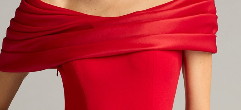 画像3: Tadashi Shoji タダシショージ  DALTON Contrast Off-Shoulder Gown　レッド  02092 (3)