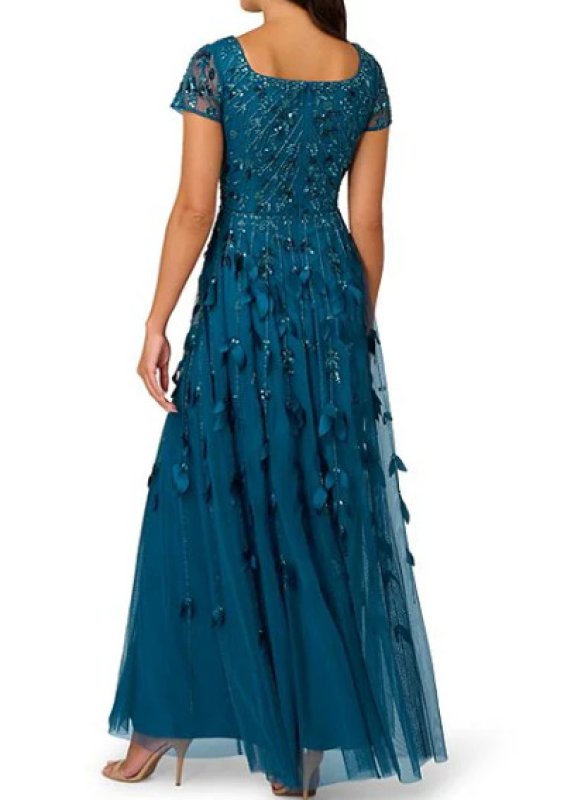 画像2: Adrianna Papell アドリアナパペル　Beaded Mesh 3D Petal Square Neck  A-Line Dress (2)