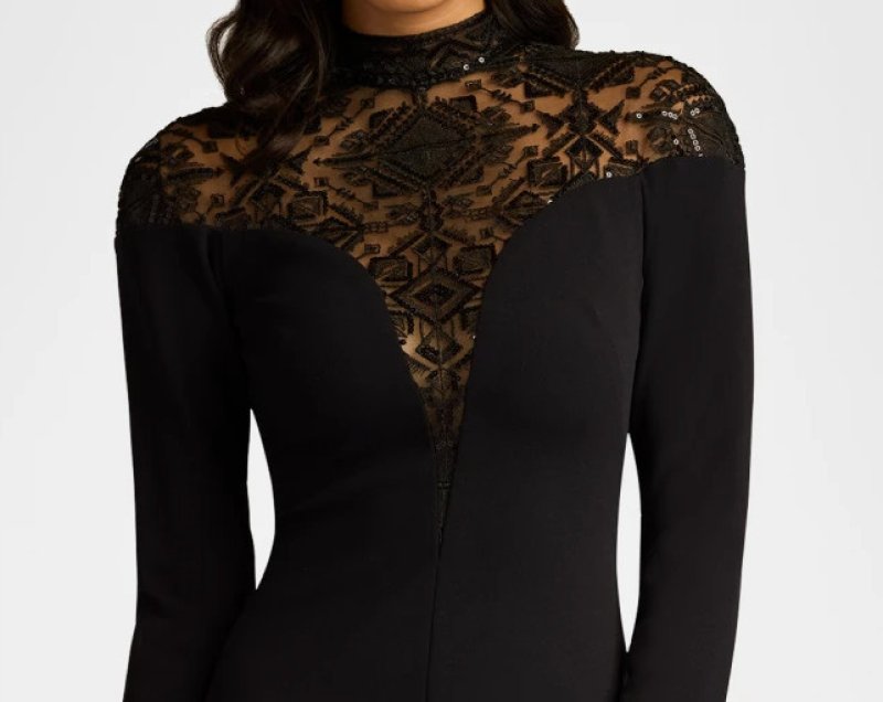 画像4: Tadashi Shoji タダシショージ   Ebony Deep V Illusion Dress ブラック (4)