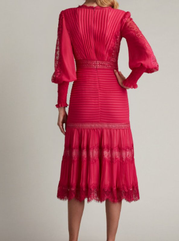 画像2: Tadashi Shoji タダシショージ  NYSSA  Pin-Tuck Long Sleeve Midi Dress　ピンク系 (2)