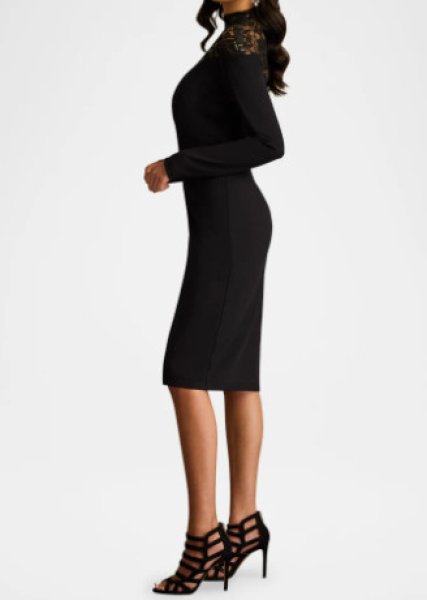 画像3: Tadashi Shoji タダシショージ   Ebony Deep V Illusion Dress ブラック (3)