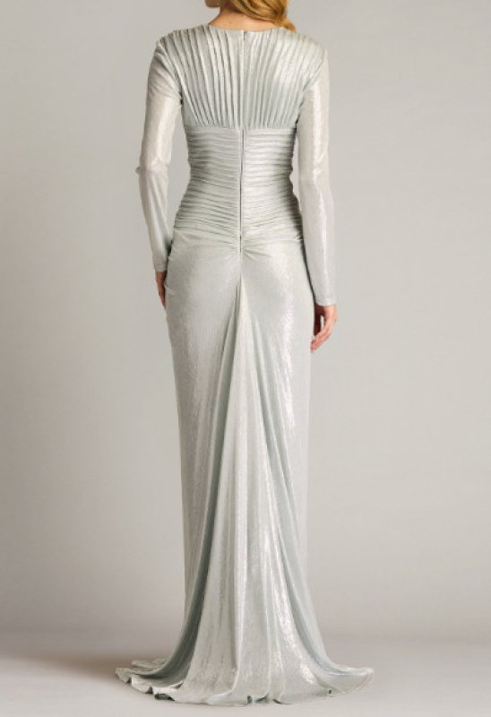 画像2: Tadashi Shoji タダシショージ  　Jonise メタリックプリーツロングドレス　シルバー系  06221 (2)
