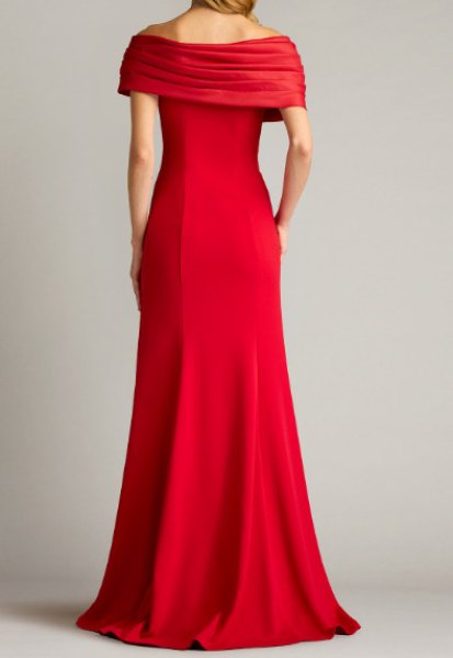 画像2: Tadashi Shoji タダシショージ  DALTON Contrast Off-Shoulder Gown　レッド  02092 (2)