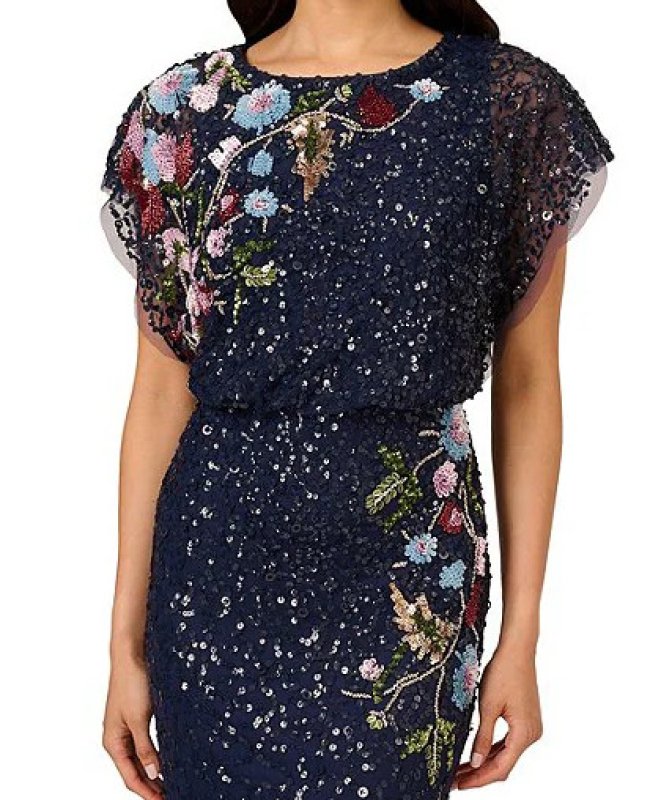 画像2: Adrianna Papell アドリアナパペル　Beaded Sequin Mesh Floral Gown  05203 (2)