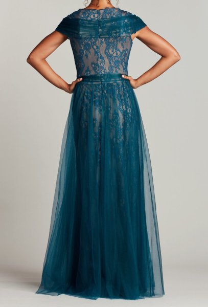 画像2: 限定セール!Tadashi Shoji タダシショージ  Baris Paisley Lace Cap-Sleeve Gown ブルー、グリーン系 (2)