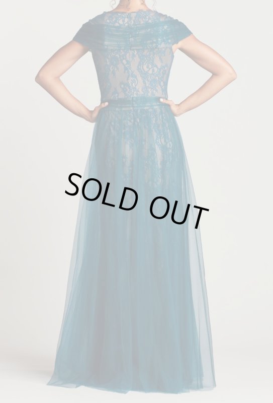 画像2: 限定セール！Tadashi Shoji タダシショージ  Baris Paisley Lace Cap-Sleeve Gown　ブルー、グリーン系 (2)