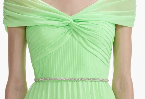 画像3: セール!Self Portrait セルフポートレート Green Off Shoulder Chiffon Midi Dress  02201 (3)