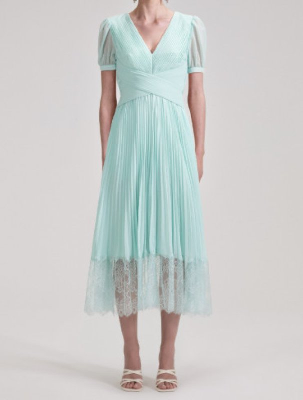 画像1: セール！Self Portrait　セルフポートレート　pleated lace-trim midi dress (1)