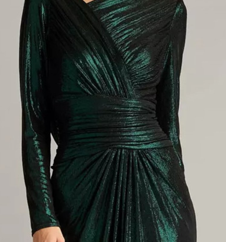 画像3: セール！Tadashi Shoji タダシショージ  Zina Metallic Draped Cowl Back Gown　グリーン系 (3)