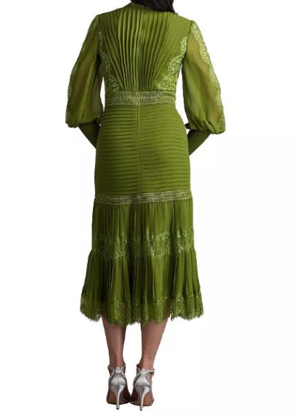 画像2: Tadashi Shoji タダシショージ  NYSSA  Pin-Tuck Long Sleeve Midi Dress グリーン系 (2)