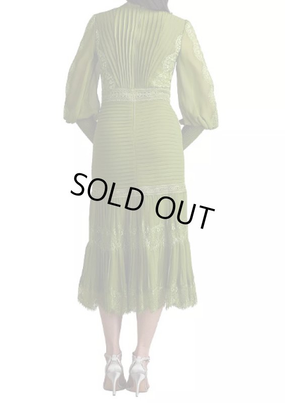 画像2: Tadashi Shoji タダシショージ  NYSSA  Pin-Tuck Long Sleeve Midi Dress　グリーン系 (2)