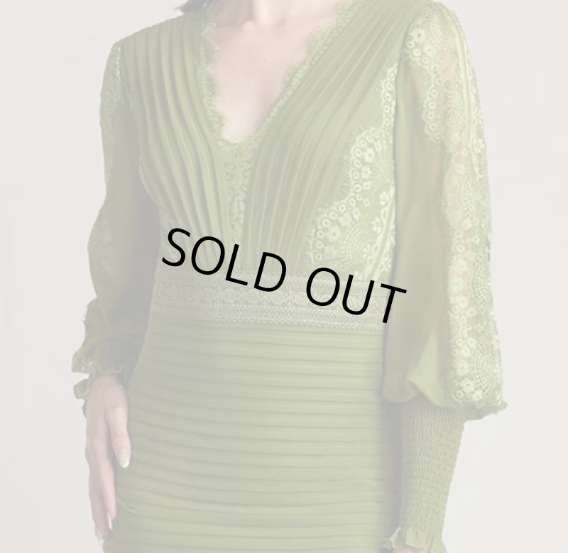画像3: Tadashi Shoji タダシショージ  NYSSA  Pin-Tuck Long Sleeve Midi Dress　グリーン系 (3)