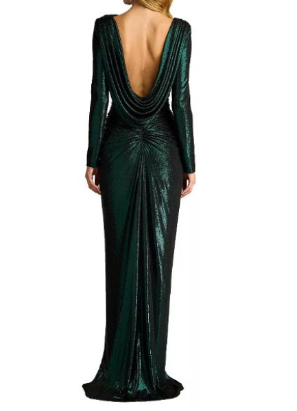 画像2: セール!Tadashi Shoji タダシショージ  Zina Metallic Draped Cowl Back Gown グリーン系 (2)