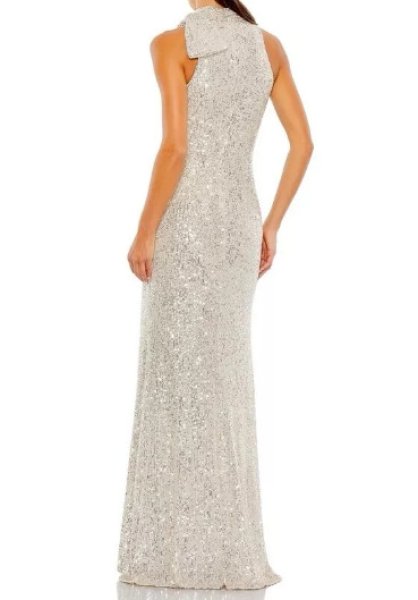 画像3: 限定セール!Ieena for Mac Duggal マックドゥガル Soft Tie Halter Neck Sequin Gown シルバー系 (3)