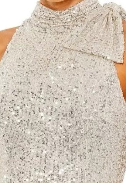 画像2: 限定セール!Ieena for Mac Duggal マックドゥガル Soft Tie Halter Neck Sequin Gown シルバー系 (2)