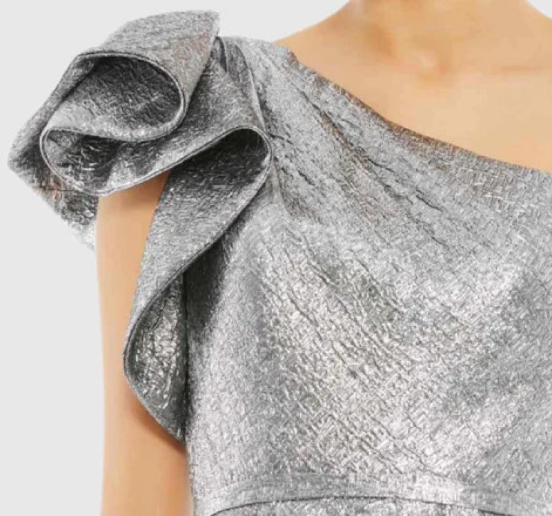 画像3: セール！Mac Duggal マックドゥガル　Rosette One Shoulder Tea Length Midi Dress　シルバー (3)