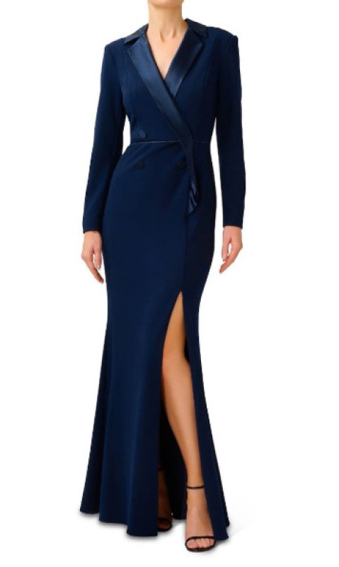 画像1: Adrianna Papell アドリアナパペル　タキシードロングドレス  ネイビー系　08272 (1)