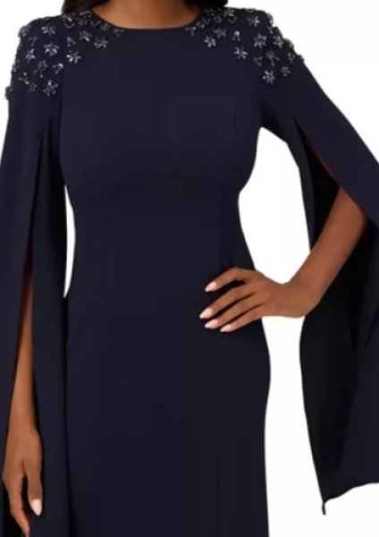 画像3: セール！Adrianna Papell アドリアナパペル　Crepe Beaded Cape Sleeve Gown  03031 (3)